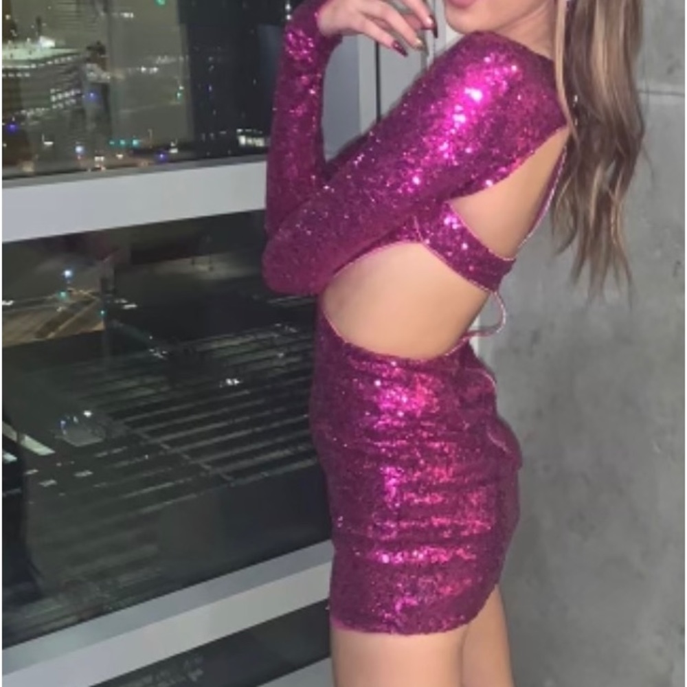 Gorgeous pink sequin cutout dress